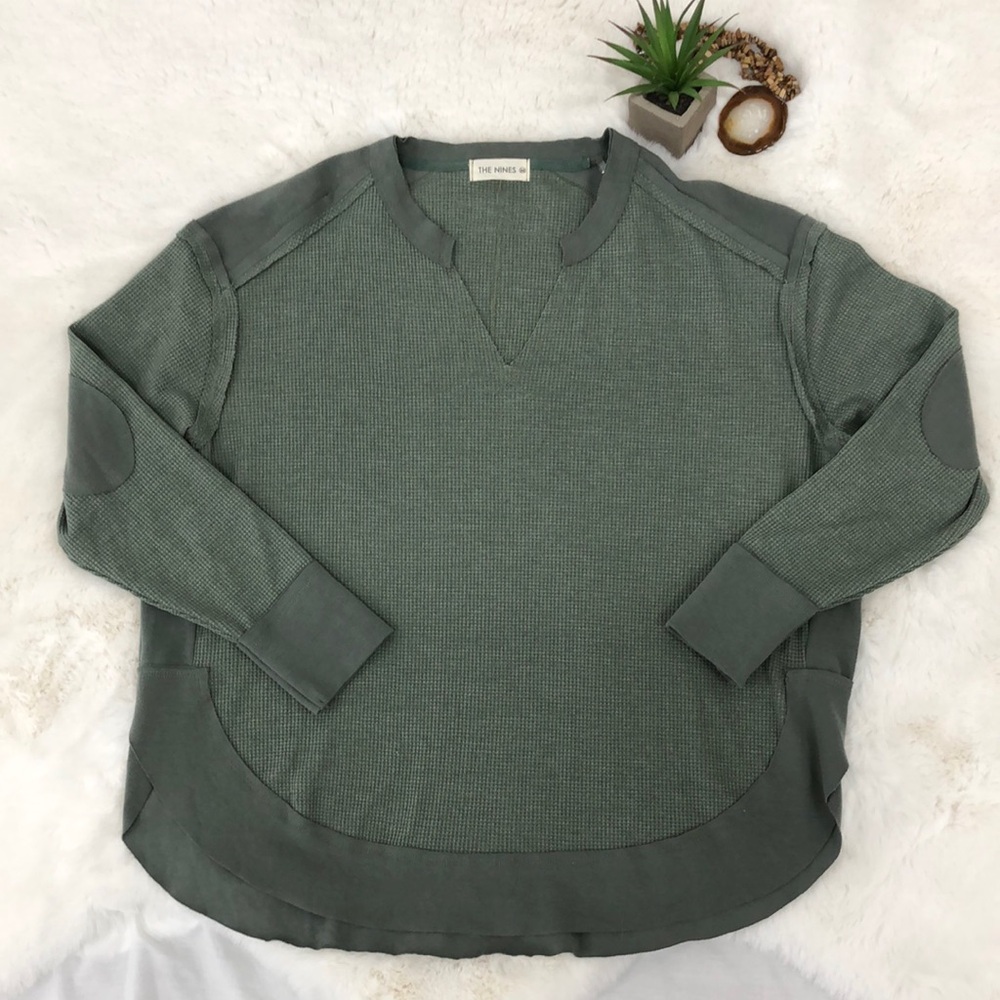 The Nines Army Sage Green Waffle Knit Oversized Long Sleeve Top Size Medium